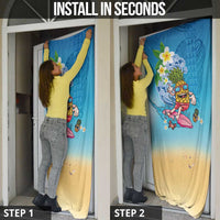 Hawaiian Funny Pineapple Surfing Door Cover Beach with Tribal Kakau and Plumeria