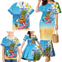 Hawaiian Funny Pineapple Surfing Family Matching Mermaid Dress and Hawaiian Shirt Beach with Tribal Kakau and Plumeria LT03 - Polynesian Pride