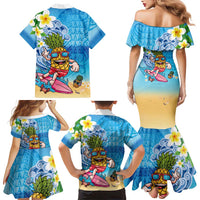 Hawaiian Funny Pineapple Surfing Family Matching Mermaid Dress and Hawaiian Shirt Beach with Tribal Kakau and Plumeria LT03 - Polynesian Pride