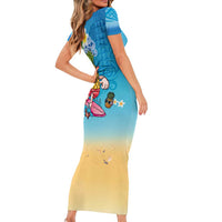Hawaiian Funny Pineapple Surfing Family Matching Short Sleeve Bodycon Dress and Hawaiian Shirt Beach with Tribal Kakau and Plumeria LT03 - Polynesian Pride