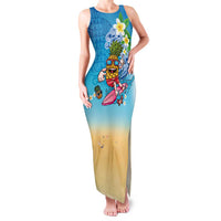 Hawaiian Funny Pineapple Surfing Family Matching Tank Maxi Dress and Hawaiian Shirt Beach with Tribal Kakau and Plumeria LT03 Mom's Dress Multicolor - Polynesian Pride