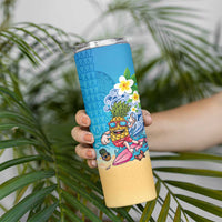 Hawaiian Funny Pineapple Surfing Skinny Tumbler Beach with Tribal Kakau and Plumeria LT03 - Polynesian Pride