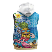 Hawaiian Funny Pineapple Surfing Sleeveless Hoodie Beach with Tribal Kakau and Plumeria LT03 - Polynesian Pride