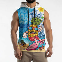 Hawaiian Funny Pineapple Surfing Sleeveless Hoodie Beach with Tribal Kakau and Plumeria LT03 - Polynesian Pride