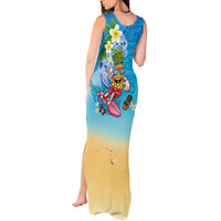 Hawaiian Funny Pineapple Surfing Tank Maxi Dress Beach with Tribal Kakau and Plumeria LT03 - Polynesian Pride
