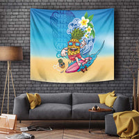 Hawaiian Funny Pineapple Surfing Tapestry Beach with Tribal Kakau and Plumeria