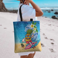 Hawaiian Funny Pineapple Surfing Tote Bag Beach with Tribal Kakau and Plumeria