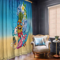 Hawaiian Funny Pineapple Surfing Window Curtain Beach with Tribal Kakau and Plumeria