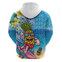 Hawaiian Funny Pineapple Surfing Zip Hoodie Beach with Tribal Kakau and Plumeria