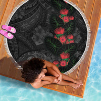 Hawaiian Taro Leaves and Ohia Lehua Beach Blanket Polynesian Tribal Art Tropical Plants Motifs Grayscale