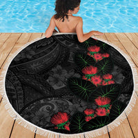Hawaiian Taro Leaves and Ohia Lehua Beach Blanket Polynesian Tribal Art Tropical Plants Motifs Grayscale