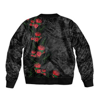 Hawaiian Taro Leaves and Ohia Lehua Bomber Jacket Polynesian Tribal Art Tropical Plants Motifs Grayscale