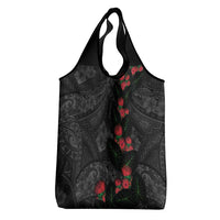 Hawaiian Taro Leaves and Ohia Lehua Grocery Bag Polynesian Tribal Art Tropical Plants Motifs Grayscale LT03 - Polynesian Pride