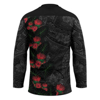 Hawaiian Taro Leaves and Ohia Lehua Hockey Jersey Polynesian Tribal Art Tropical Plants Motifs Grayscale LT03 - Polynesian Pride