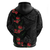 Hawaiian Taro Leaves and Ohia Lehua Hoodie Polynesian Tribal Art Tropical Plants Motifs Grayscale LT03 - Polynesian Pride