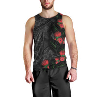 Hawaiian Taro Leaves and Ohia Lehua Men Tank Top Polynesian Tribal Art Tropical Plants Motifs Grayscale LT03 - Polynesian Pride