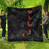 Hawaiian Taro Leaves and Ohia Lehua Quilt Polynesian Tribal Art Tropical Plants Motifs Grayscale