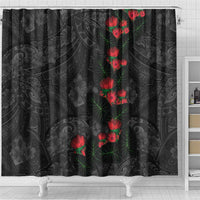 Hawaiian Taro Leaves and Ohia Lehua Shower Curtain Polynesian Tribal Art Tropical Plants Motifs Grayscale LT03 - Polynesian Pride