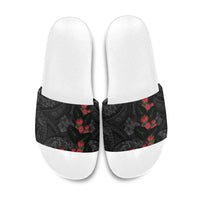 Hawaiian Taro Leaves and Ohia Lehua Slide Sandals Polynesian Tribal Art Tropical Plants Motifs Grayscale LT03 Multicolor - Polynesian Pride