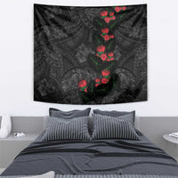 Hawaiian Taro Leaves and Ohia Lehua Tapestry Polynesian Tribal Art Tropical Plants Motifs Grayscale