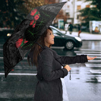 Hawaiian Taro Leaves and Ohia Lehua Umbrella Polynesian Tribal Art Tropical Plants Motifs Grayscale