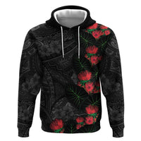 Hawaiian Taro Leaves and Ohia Lehua Zip Hoodie Polynesian Tribal Art Tropical Plants Motifs Grayscale LT03 Pullover Hoodie Multicolor - Polynesian Pride