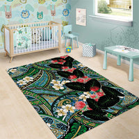 Hawaiian Taro Leaves and Ohia Lehua Area Rug Polynesian Tribal Art Tropical Plants Motifs Colorful LT03 - Polynesian Pride
