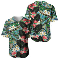 Hawaiian Taro Leaves and Ohia Lehua Baseball Jersey Polynesian Tribal Art Tropical Plants Motifs Colorful LT03 - Polynesian Pride
