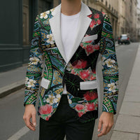 Hawaiian Taro Leaves and Ohia Lehua Blazer Polynesian Tribal Art Tropical Plants Motifs Colorful LT03 - Polynesian Pride
