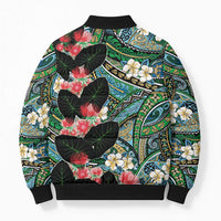 Hawaiian Taro Leaves and Ohia Lehua Bomber Puffer Jacket Polynesian Tribal Art Tropical Plants Motifs Colorful LT03 - Polynesian Pride