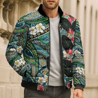 Hawaiian Taro Leaves and Ohia Lehua Bomber Puffer Jacket Polynesian Tribal Art Tropical Plants Motifs Colorful LT03 - Polynesian Pride