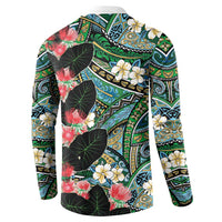 Hawaiian Taro Leaves and Ohia Lehua Button Sweatshirt Polynesian Tribal Art Tropical Plants Motifs Colorful LT03 - Polynesian Pride