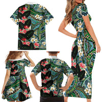 Hawaiian Taro Leaves and Ohia Lehua Family Matching Short Sleeve Bodycon Dress and Hawaiian Shirt Polynesian Tribal Art Tropical Plants Motifs Colorful LT03 - Polynesian Pride