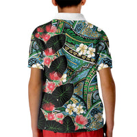 Hawaiian Taro Leaves and Ohia Lehua Kid Polo Shirt Polynesian Tribal Art Tropical Plants Motifs Colorful LT03 - Polynesian Pride