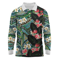 Hawaiian Taro Leaves and Ohia Lehua Long Sleeve Polo Shirt Polynesian Tribal Art Tropical Plants Motifs Colorful LT03 Multicolor - Polynesian Pride