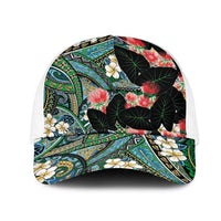 Hawaiian Taro Leaves and Ohia Lehua Mesh Trucker Cap Polynesian Tribal Art Tropical Plants Motifs Colorful LT03 One Size White Multicolor - Polynesian Pride