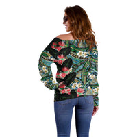 Hawaiian Taro Leaves and Ohia Lehua Off Shoulder Sweater Polynesian Tribal Art Tropical Plants Motifs Colorful LT03 - Polynesian Pride