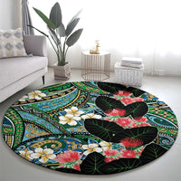 Hawaiian Taro Leaves and Ohia Lehua Round Carpet Polynesian Tribal Art Tropical Plants Motifs Colorful LT03 - Polynesian Pride