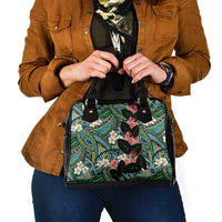 Hawaiian Taro Leaves and Ohia Lehua Shoulder Handbag Polynesian Tribal Art Tropical Plants Motifs Colorful LT03 - Polynesian Pride