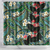 Hawaiian Taro Leaves and Ohia Lehua Shower Curtain Polynesian Tribal Art Tropical Plants Motifs Colorful LT03 - Polynesian Pride