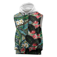 Hawaiian Taro Leaves and Ohia Lehua Sleeveless Hoodie Polynesian Tribal Art Tropical Plants Motifs Colorful LT03 Multicolor - Polynesian Pride