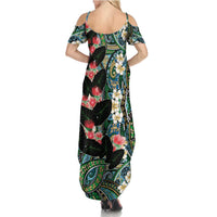 Hawaiian Taro Leaves and Ohia Lehua Summer Maxi Dress Polynesian Tribal Art Tropical Plants Motifs Colorful LT03 - Polynesian Pride