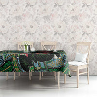 Hawaiian Taro Leaves and Ohia Lehua Tablecloth Polynesian Tribal Art Tropical Plants Motifs Colorful