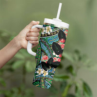 Hawaiian Taro Leaves and Ohia Lehua Tumbler With Handle Polynesian Tribal Art Tropical Plants Motifs Colorful LT03 - Polynesian Pride