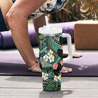 Hawaiian Taro Leaves and Ohia Lehua Tumbler With Handle Polynesian Tribal Art Tropical Plants Motifs Colorful LT03 - Polynesian Pride