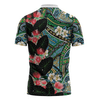 Hawaiian Taro Leaves and Ohia Lehua Zipper Polo Shirt Polynesian Tribal Art Tropical Plants Motifs Colorful LT03 - Polynesian Pride