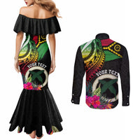 Personalised Vanuatu 44th Anniversary Couples Matching Mermaid Dress and Long Sleeve Button Shirt Boars Tusk Tugeta Yumi Selebretem Indipendens Dei LT03 - Polynesian Pride