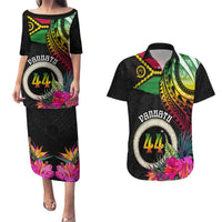 Personalised Vanuatu 44th Anniversary Couples Matching Puletasi and Hawaiian Shirt Boars Tusk Tugeta Yumi Selebretem Indipendens Dei LT03 Black - Polynesian Pride
