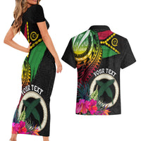 Personalised Vanuatu 44th Anniversary Couples Matching Short Sleeve Bodycon Dress and Hawaiian Shirt Boars Tusk Tugeta Yumi Selebretem Indipendens Dei LT03 - Polynesian Pride