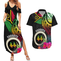 Personalised Vanuatu 44th Anniversary Couples Matching Summer Maxi Dress and Hawaiian Shirt Boars Tusk Tugeta Yumi Selebretem Indipendens Dei LT03 Black - Polynesian Pride